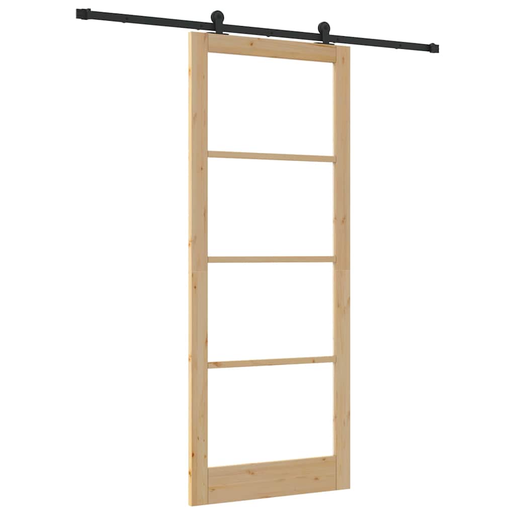 Puerta Corredera Natural 93 x 232 cm — Madera de Pino Macizo y Vidrio