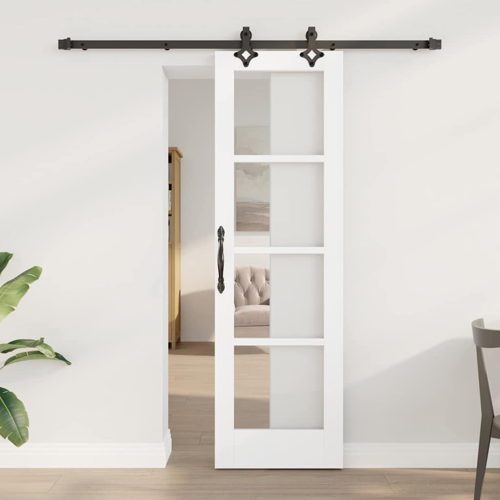 Puerta Corredera Madera de Pino y Vidrio Negra 61 x 198,5 cm