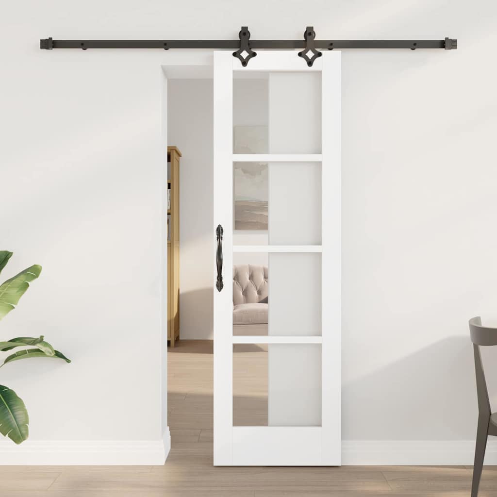 Puerta Corredera Madera de Pino y Vidrio Negra 61 x 198,5 cm