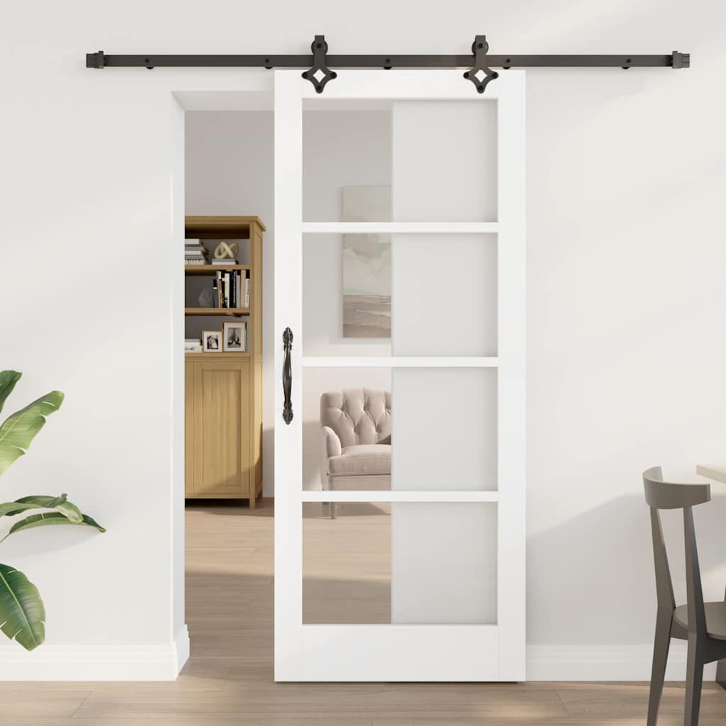 Puerta Corredera Madera de Pino y Vidrio Negra 83 x 202 cm