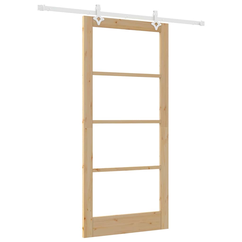 Puerta Corredera Natural 93 x 202 cm — Madera de Pino Maciza y Vidrio