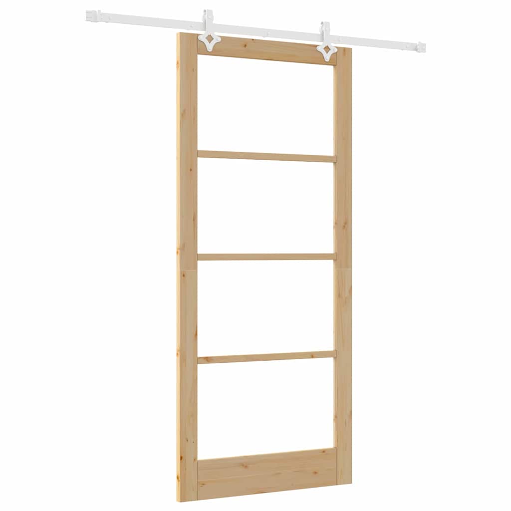 Puerta Corredera Natural 93 x 211 cm — Madera de Pino Macizo y Vidrio
