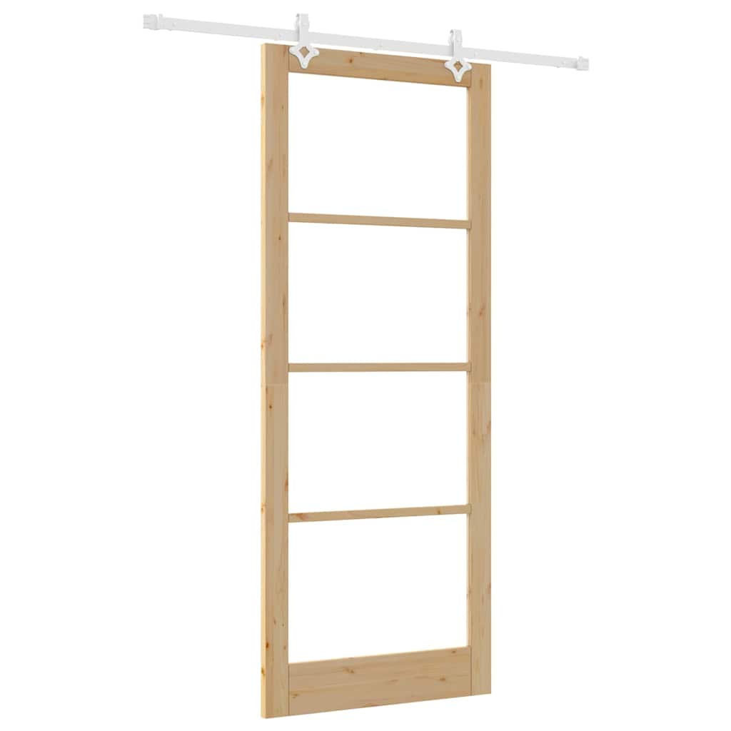Puerta Corredera Natural 93 x 232 cm — Madera de Pino Maciza y Vidrio