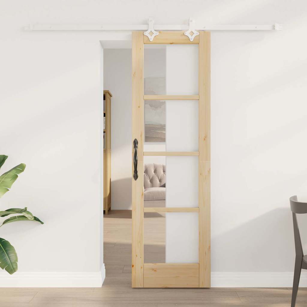 Puerta Corredera Natural 61 x 198,5 cm — Madera de Pino Maciza y Vidrio