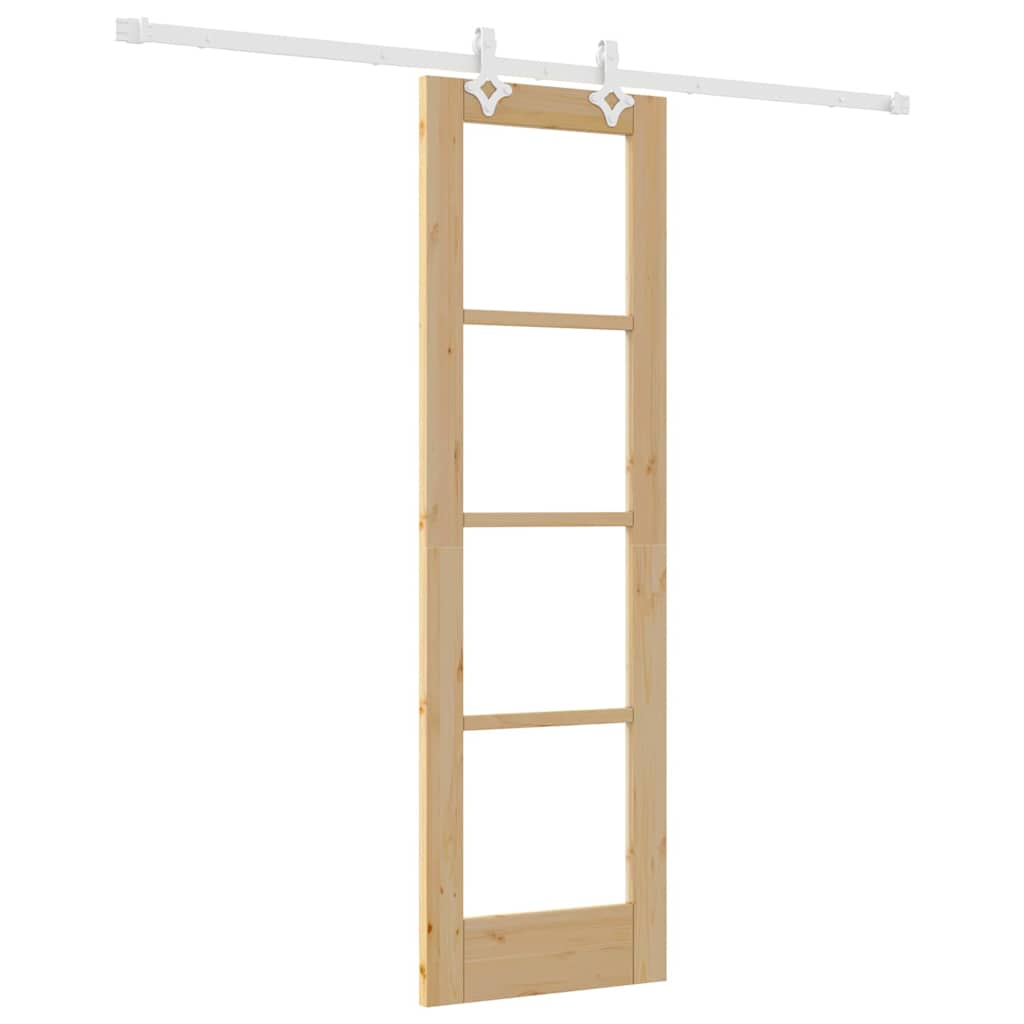 Puerta Corredera Natural 61 x 198,5 cm — Madera de Pino Maciza y Vidrio