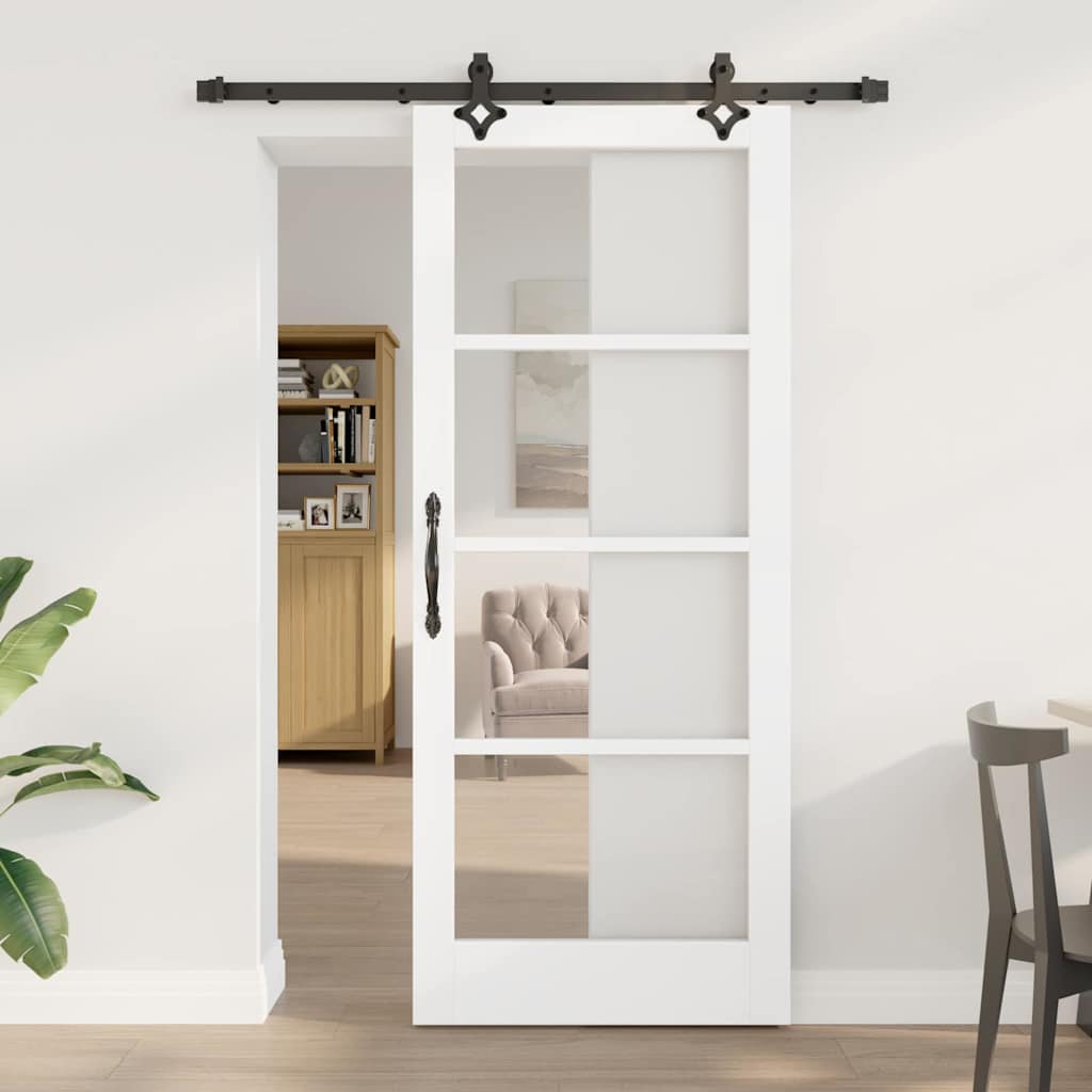 Sliding Door 83 x 202 cm Solid pine wood and glass 