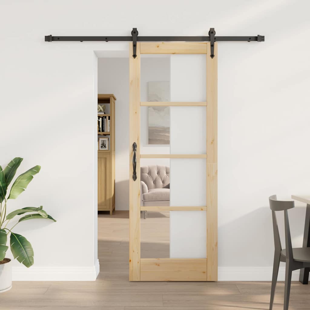 Puerta Corredera Natural 73,5 x 198,5 cm — Madera de Pino Maciza y Vidrio