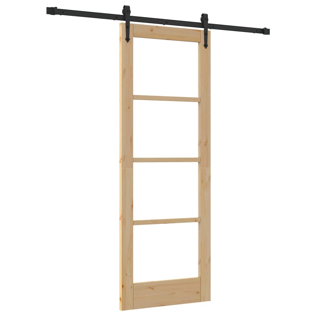 Puerta Corredera Natural 73,5 x 198,5 cm — Madera de Pino Maciza y Vidrio