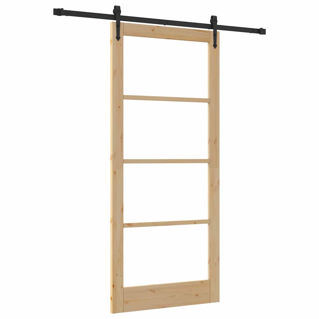 Puerta Corredera Natural 93 x 211 cm — Madera de Pino Maciza y Vidrio