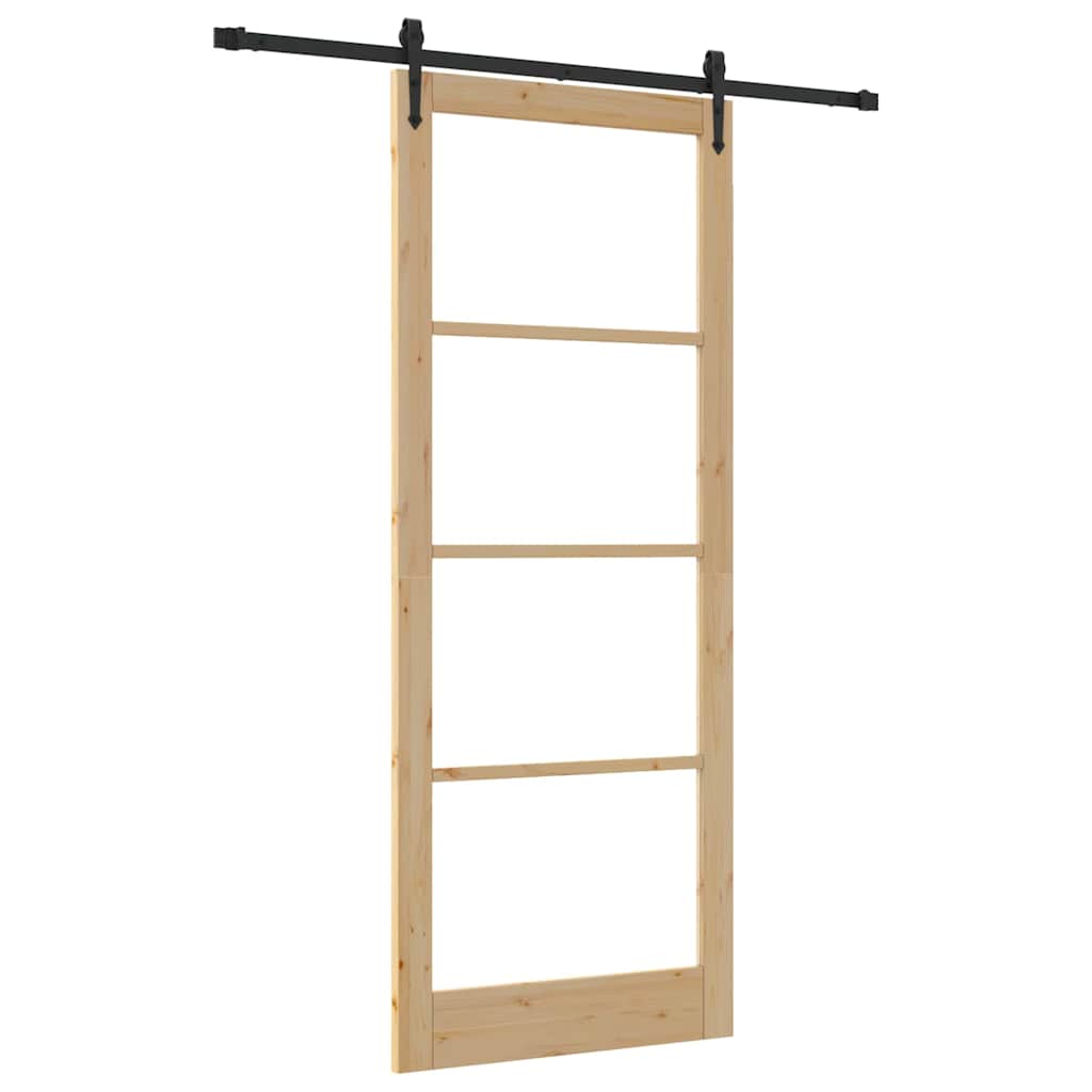 Puerta Corredera Natural 93 x 232 cm — Madera de Pino Maciza y Vidrio