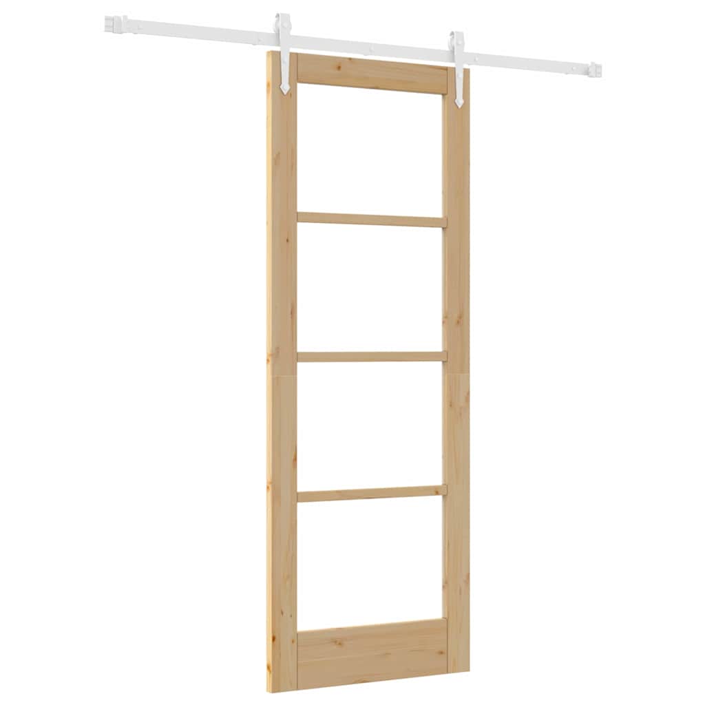 Puerta Corredera Natural 73,5 x 198,5 cm — Madera de Pino Maciza y Vidrio