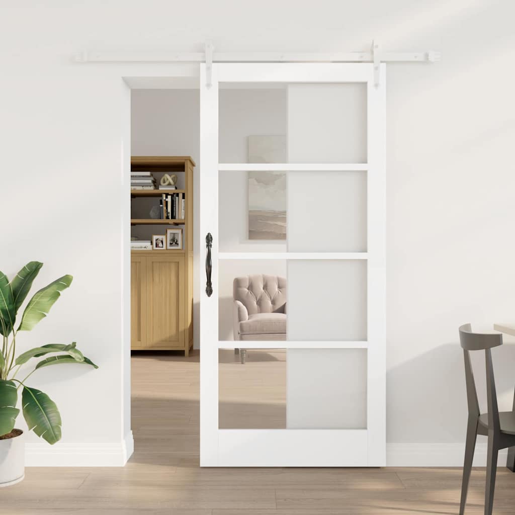Sliding Door 93 x 202 cm Solid pine wood and glass 