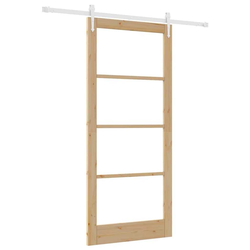 Puerta Corredera Natural 93 x 211 cm — Madera de Pino Maciza y Vidrio