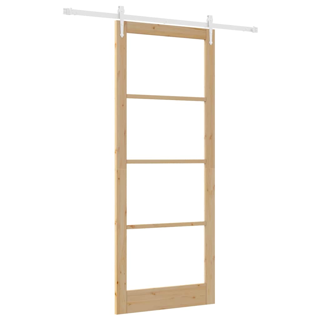 Puerta Corredera Natural 93 x 232 cm — Madera de Pino Maciza y Vidrio