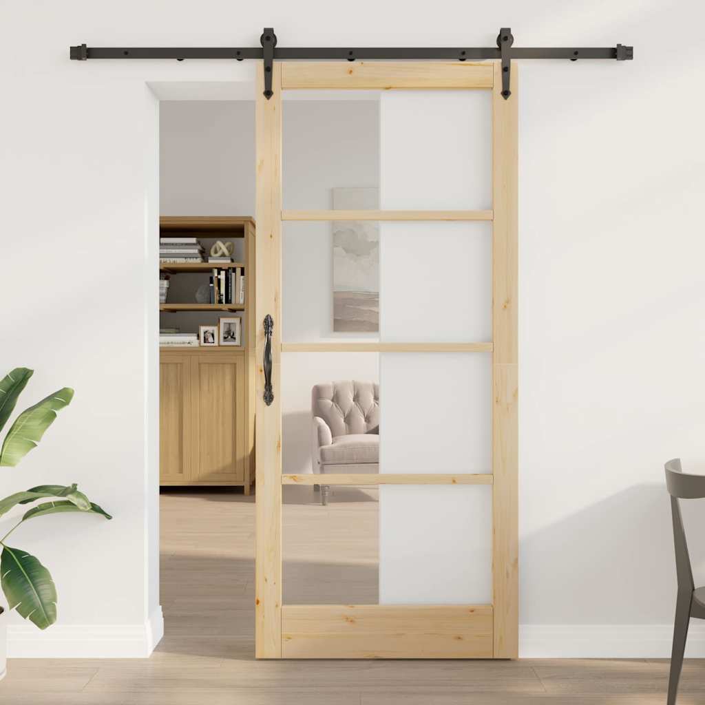 Natural and black sliding door 93 x 211 cm 