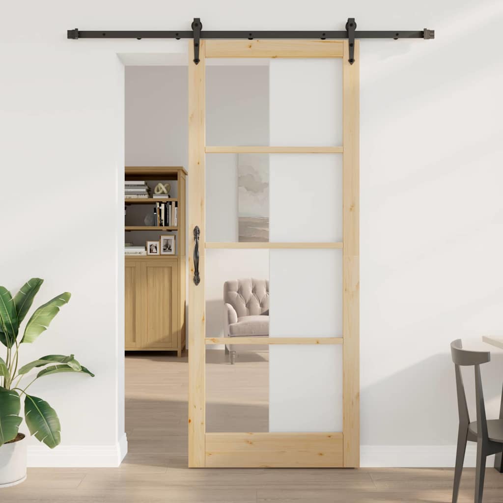 Natural and black sliding door 93 x 232 cm 