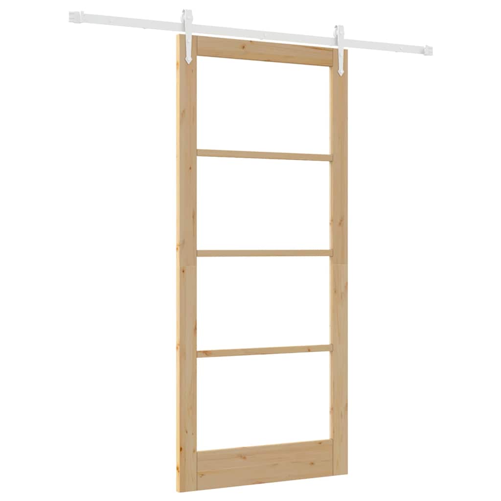 Puerta Corredera Natural 93 x 211 cm — Madera de Pino Maciza y Vidrio