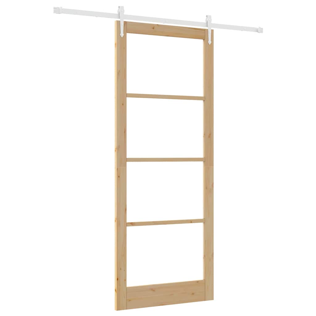 Puerta Corredera Natural 93 x 232 cm — Madera de Pino Maciza y Vidrio