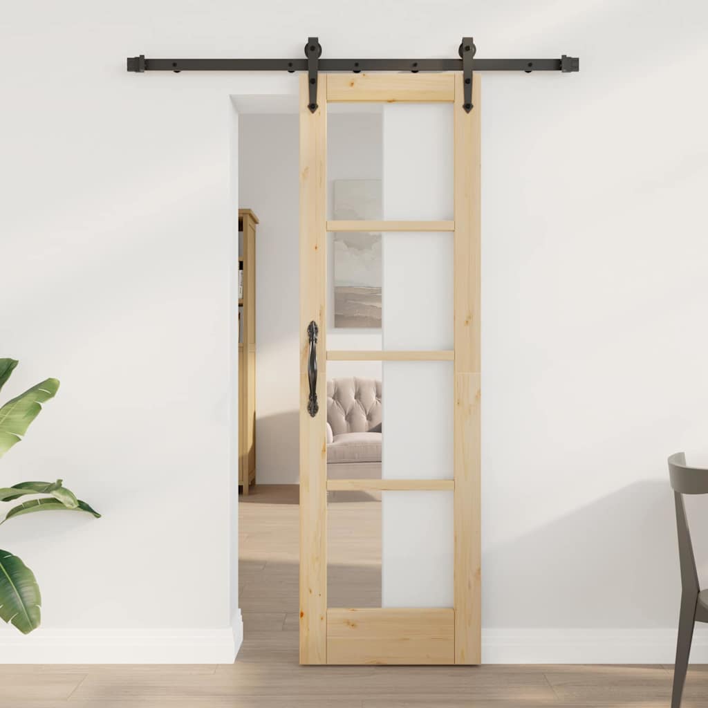 Puerta Corredera Natural 61 x 198,5 cm — Madera de Pino y Vidrio