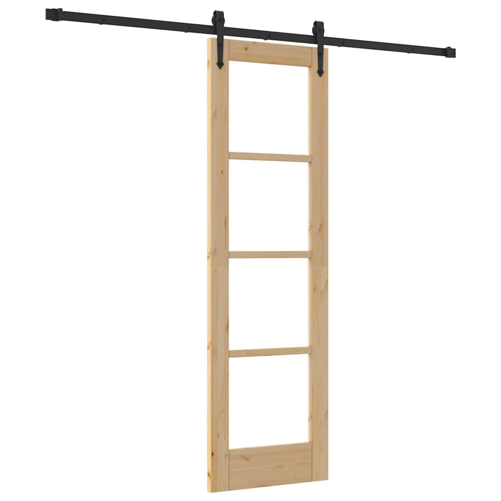Puerta Corredera Natural 61 x 198,5 cm — Madera de Pino Maciza y Vidrio