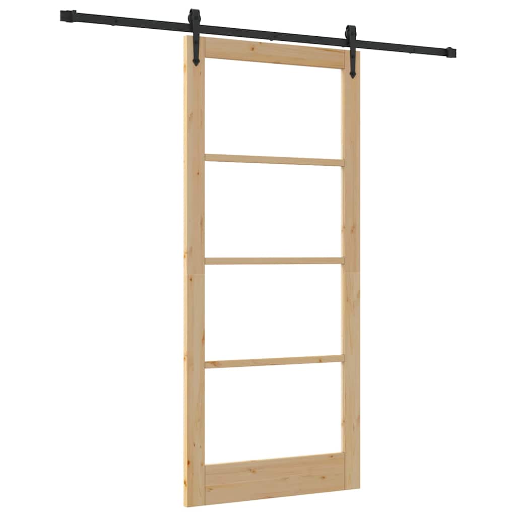 Puerta Corredera Natural 93 x 211 cm — Madera de Pino y Vidrio