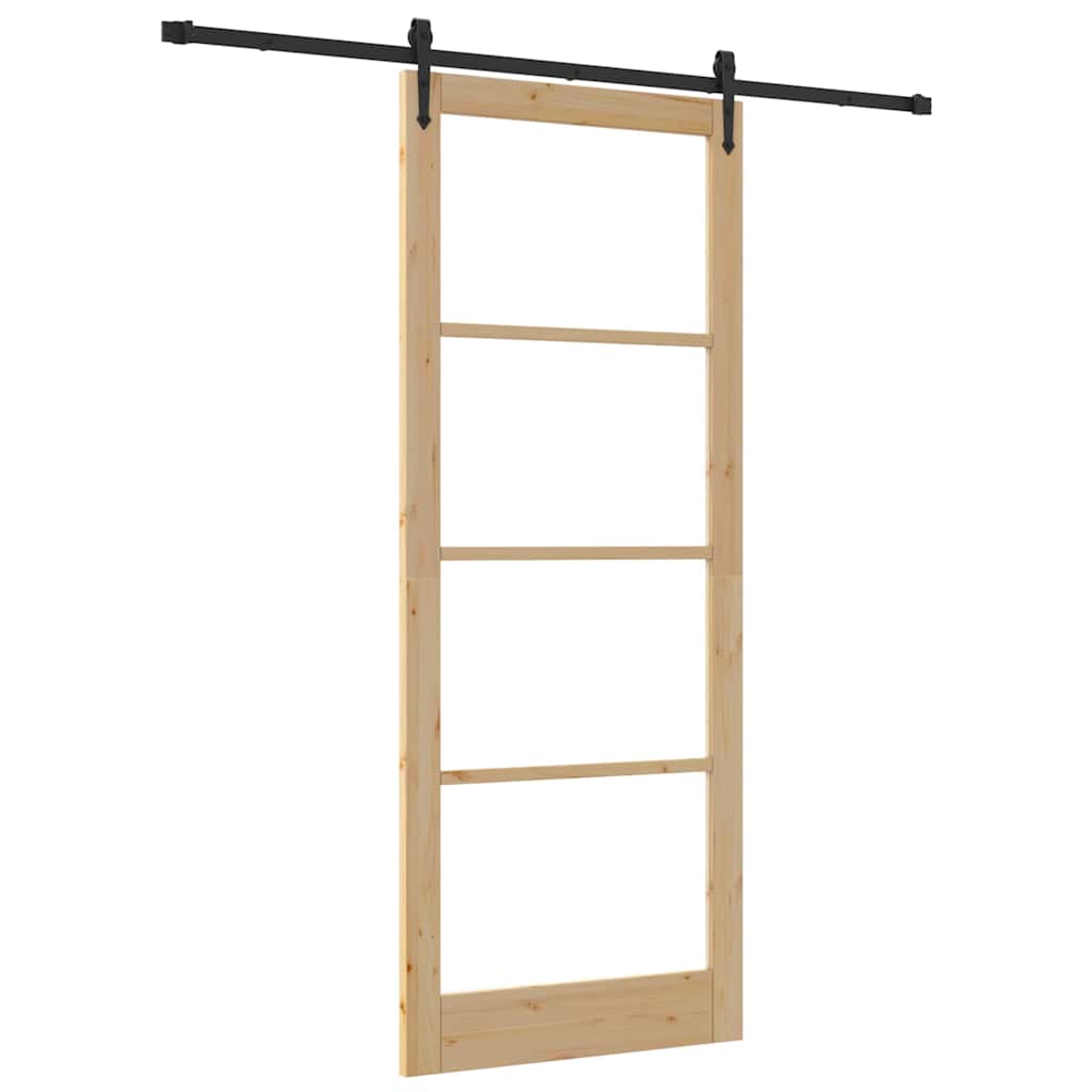 Puerta Corredera Natural 93 x 232 cm — Madera de Pino Maciza y Vidrio
