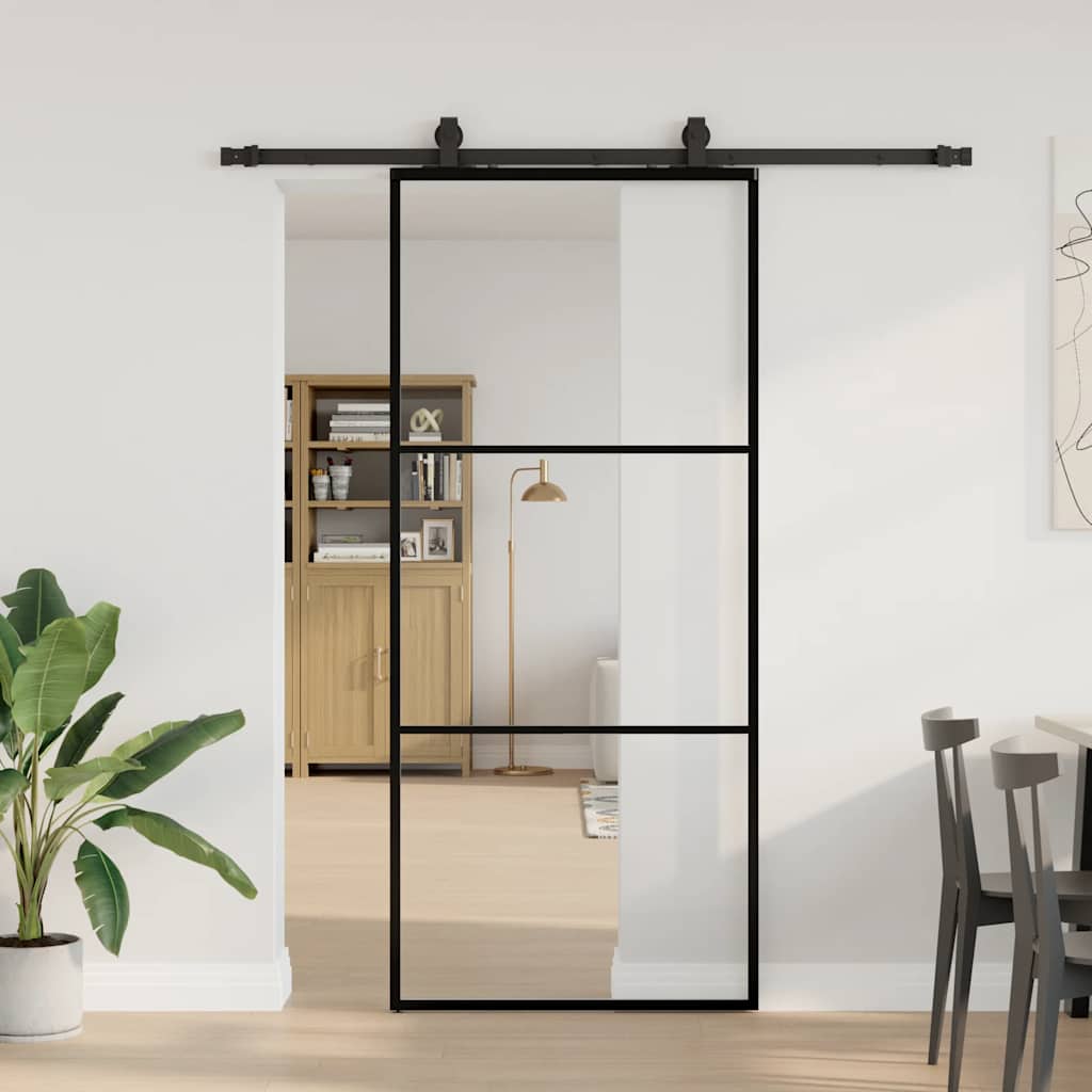 Puerta corredera con set herrajes negro 90x205 cm vidrio esg v4267 Vetonek