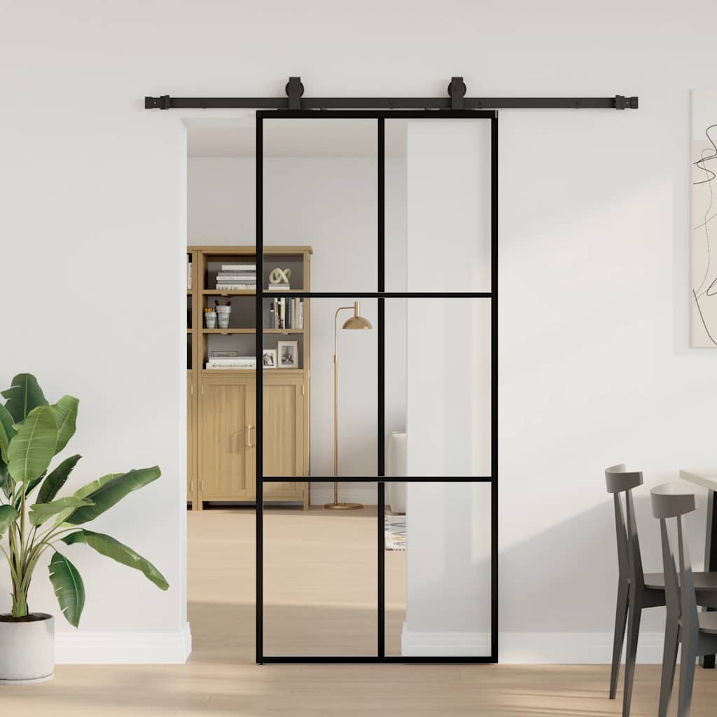 Puerta corredera con set herrajes negro 90x205 cm vidrio esg v4298 Vetonek