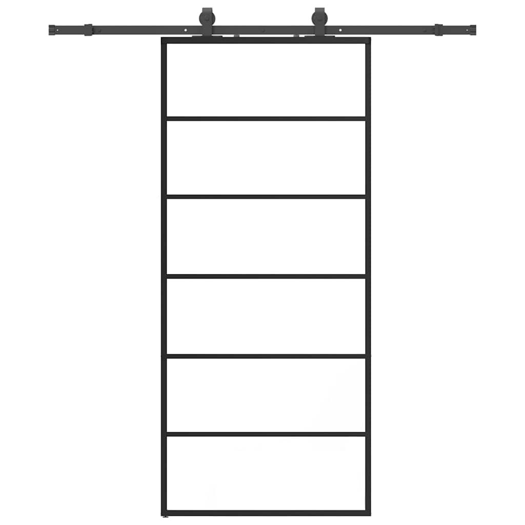 Vetonek Puerta corredera con set herrajes negro 90x205 cm vidrio ESG