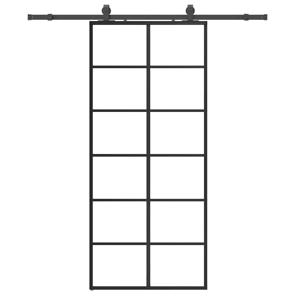 Vetonek Puerta corredera con set herrajes negro 90x205 cm vidrio ESG