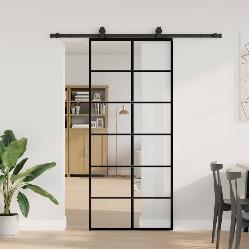 Puerta corredera con set herrajes negro 90x205 cm vidrio esg v4359 Vetonek