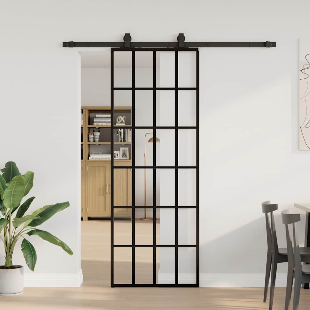 Sliding door with black hardware set 76x205 cm ESG glass 