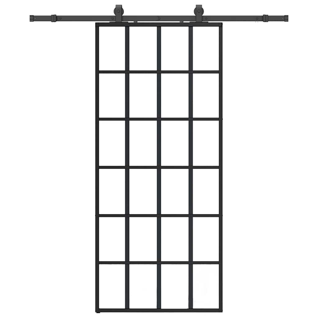 Vetonek Puerta corredera con set herrajes negro 90x205 cm vidrio ESG