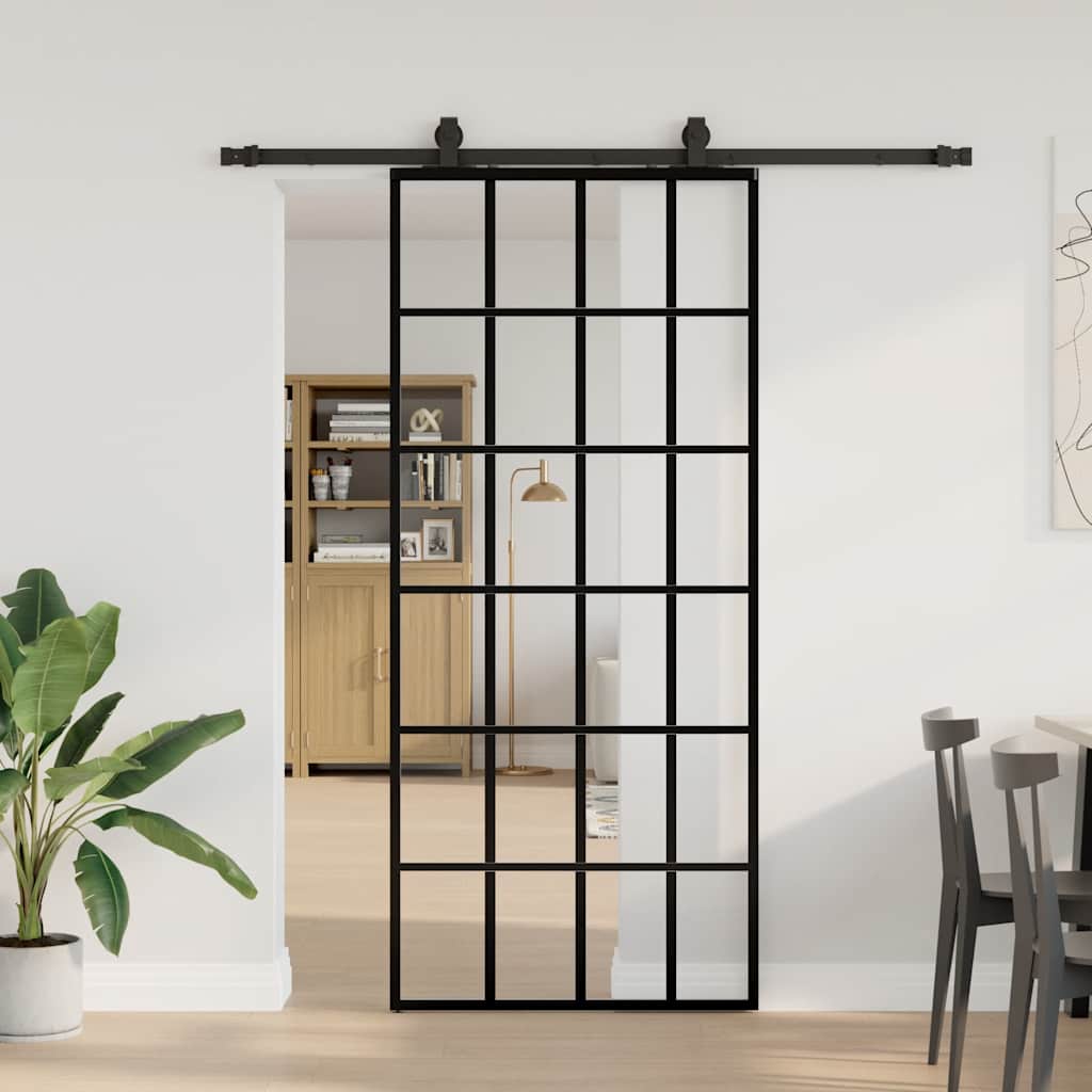 Puerta corredera con set herrajes negro 90x205 cm vidrio esg v4380 Vetonek