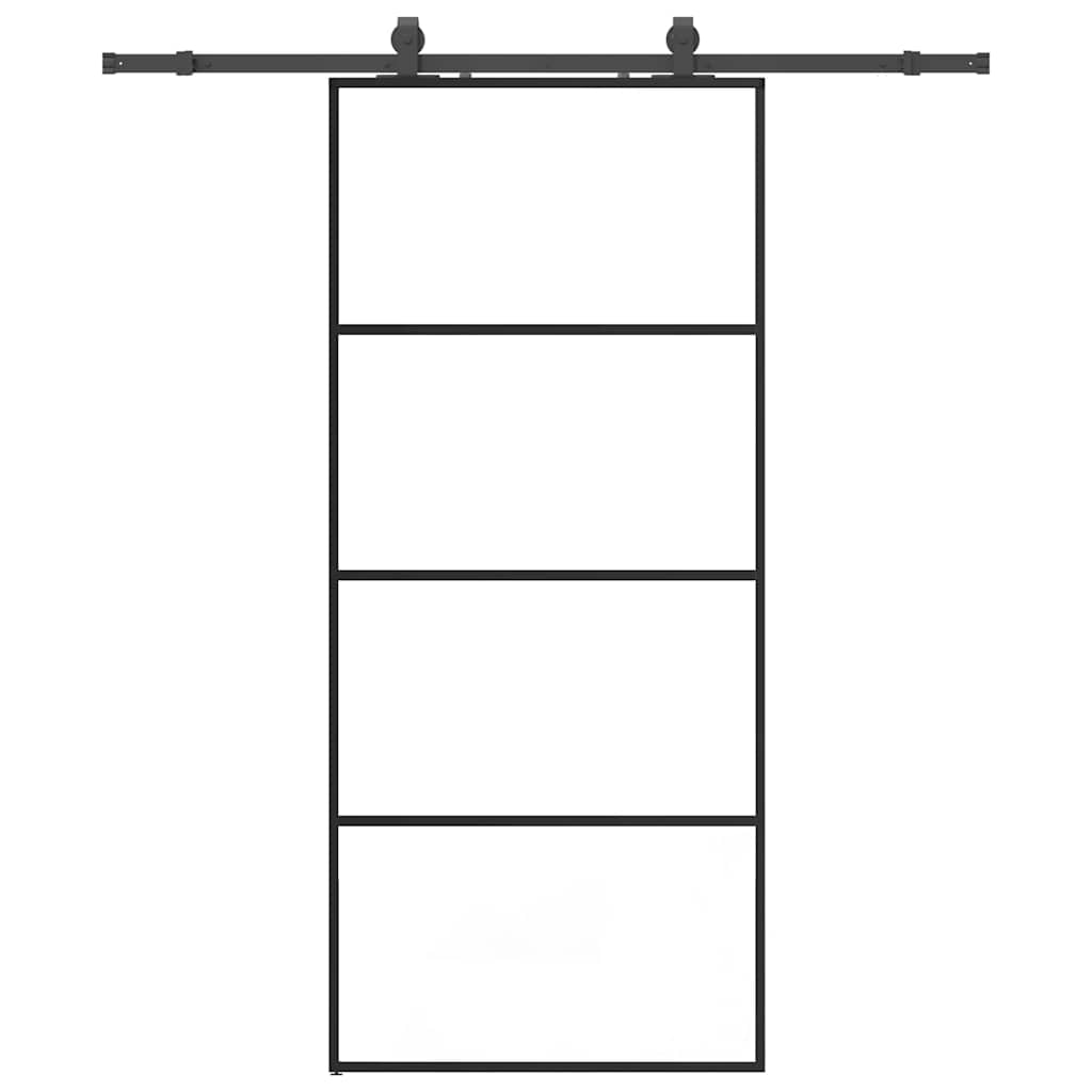 Vetonek Puerta corredera con set herrajes negro 90x205 cm vidrio ESG