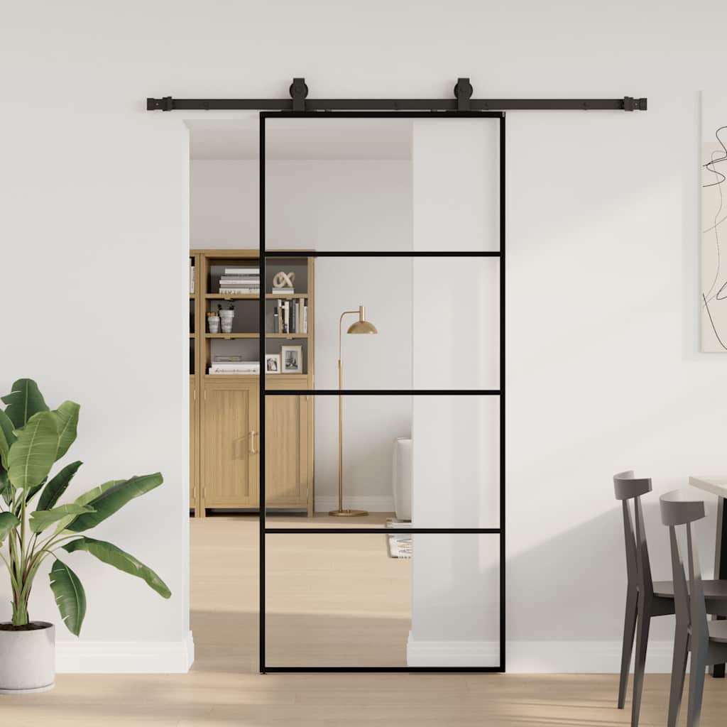 Sliding door with black hardware set 90x205 cm ESG glass 