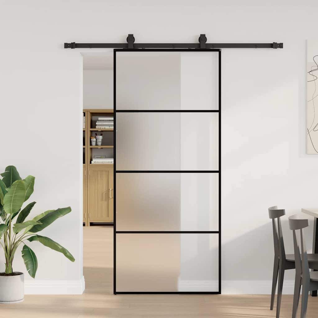 Sliding door with black hardware set 90x205 cm ESG glass 