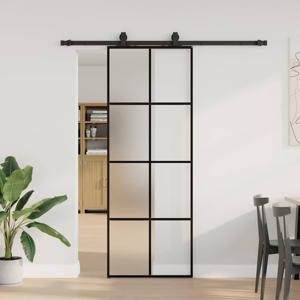 Sliding door with black hardware set 76x205 cm ESG glass 