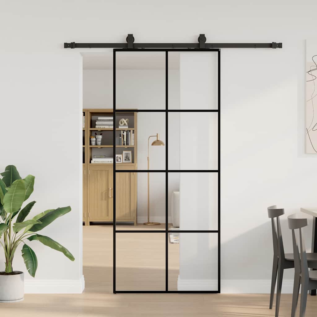 Sliding door with black hardware set 90x205 cm ESG glass 