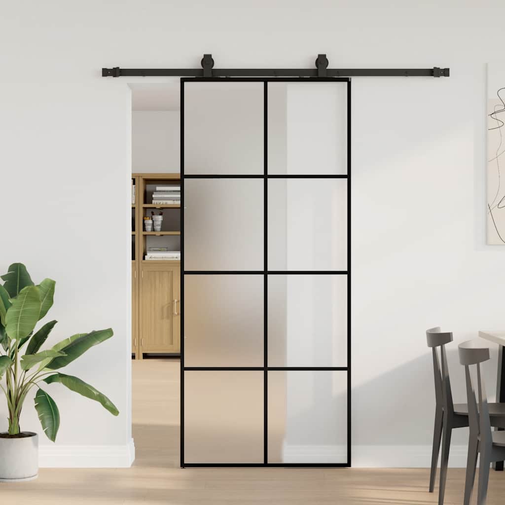 Sliding door with black hardware set 90x205 cm ESG glass 