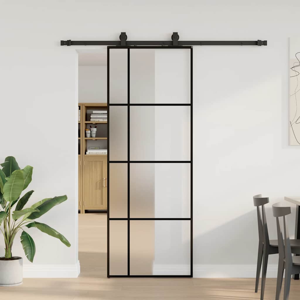 Sliding door with black hardware set 76x205 cm ESG glass 