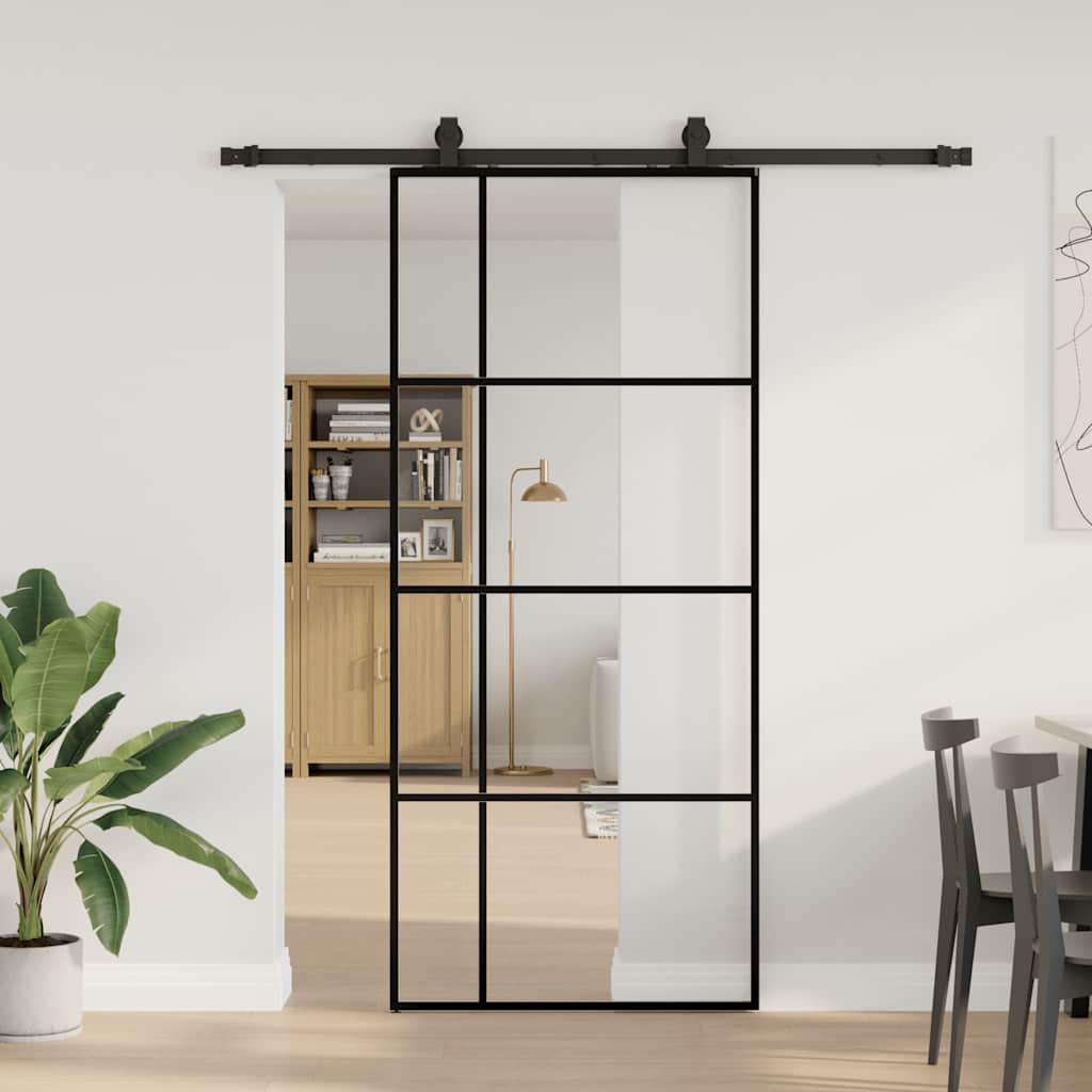 Sliding door with black hardware set 90x205 cm ESG glass 
