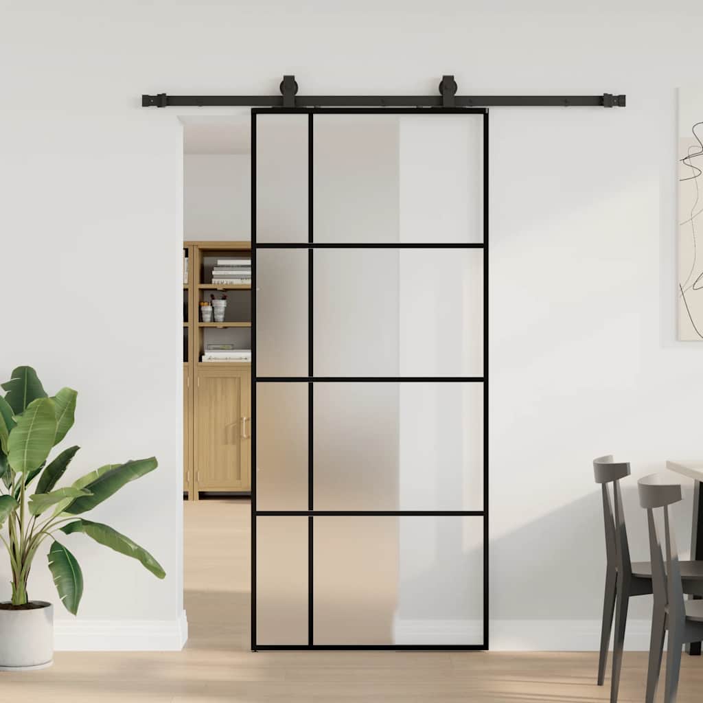 Sliding door with black hardware set 90x205 cm ESG glass 
