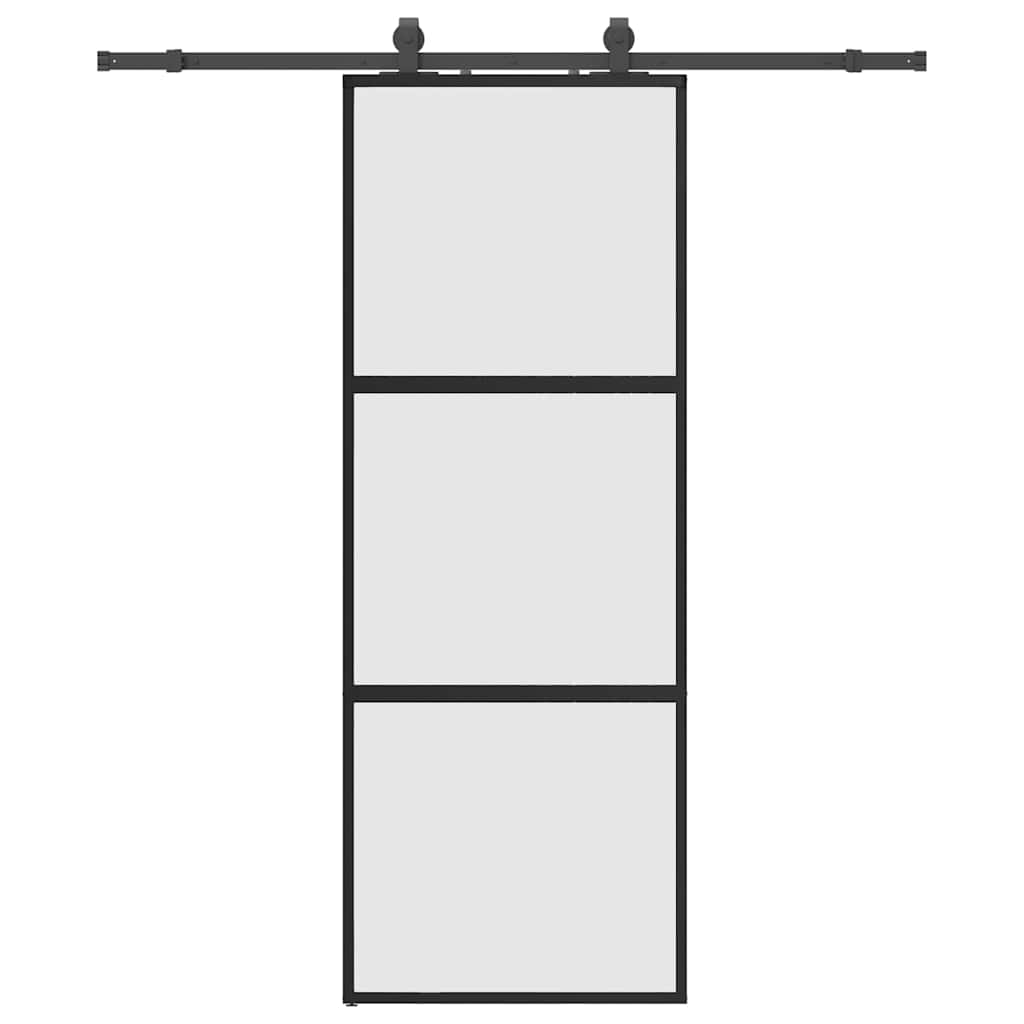 Sliding door with black hardware 76x205 cm tempered glass 