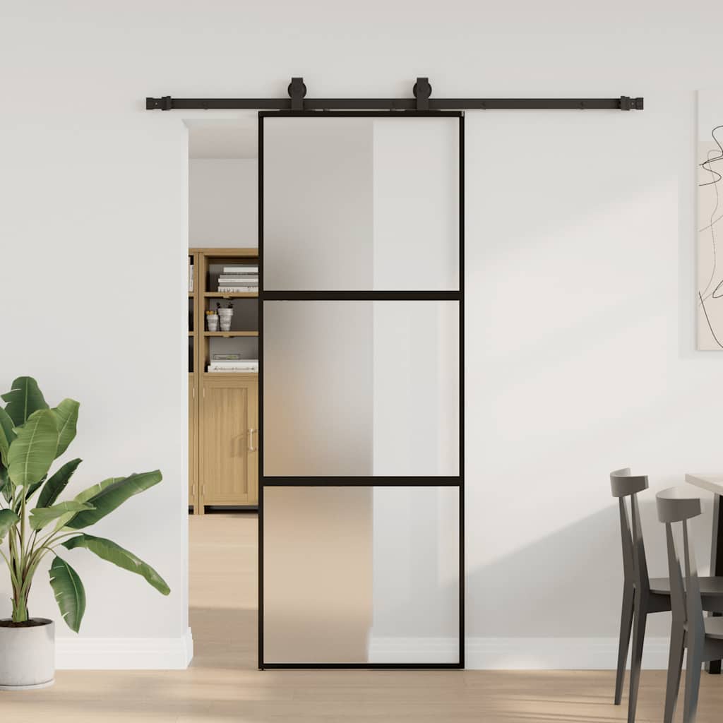 Sliding door with black hardware 76x205 cm tempered glass 