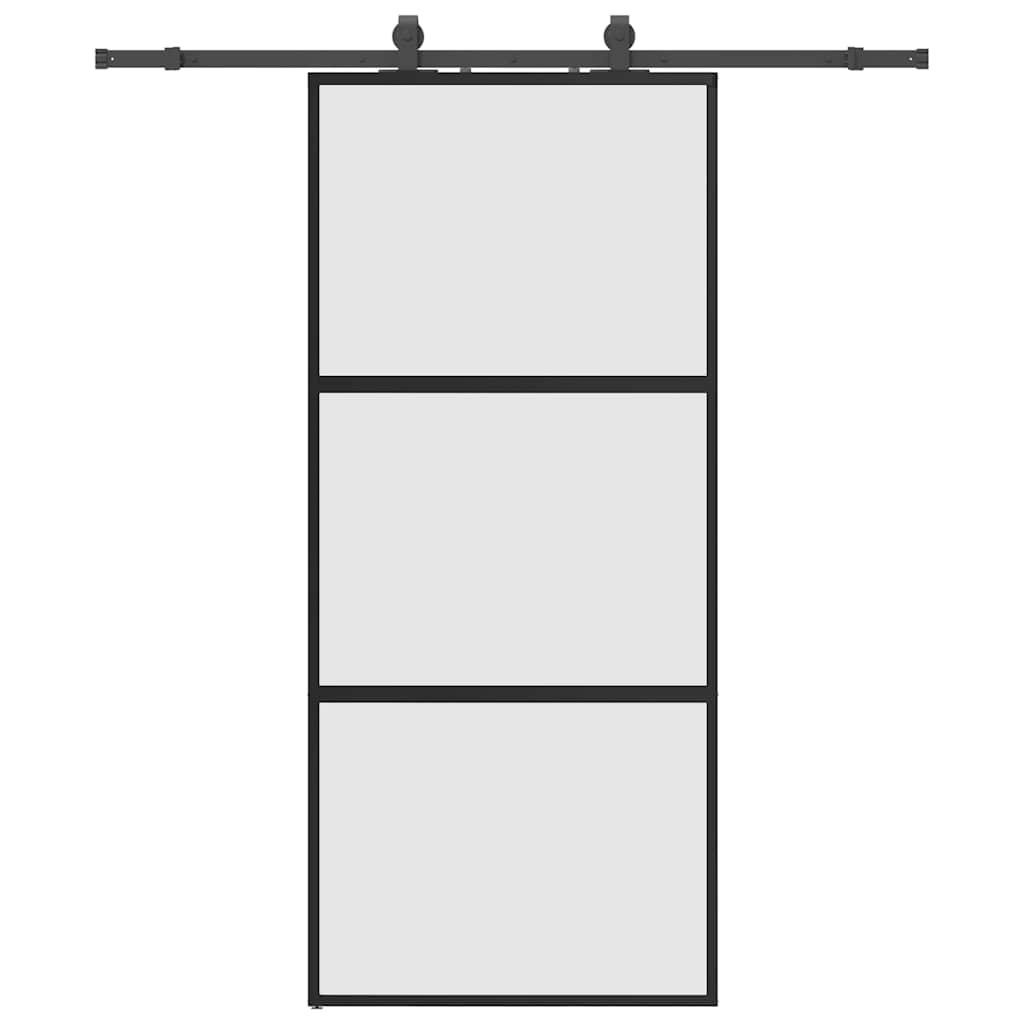Sliding door with black hardware 90x205 cm tempered glass 