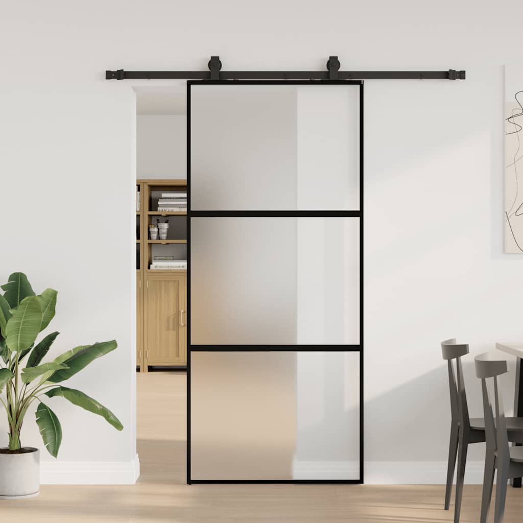 Sliding door with black hardware 90x205 cm tempered glass 