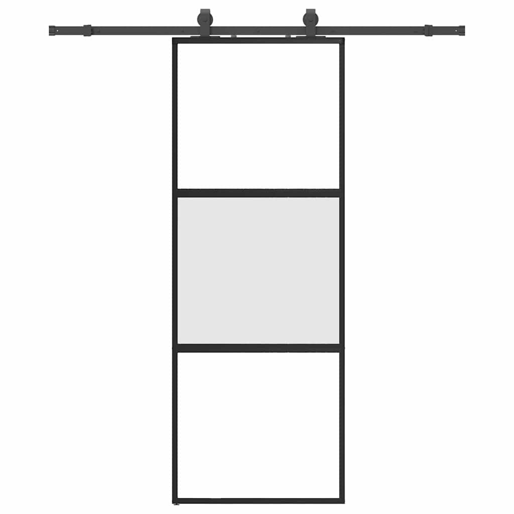 Sliding door with black hardware 76x205 cm tempered glass 