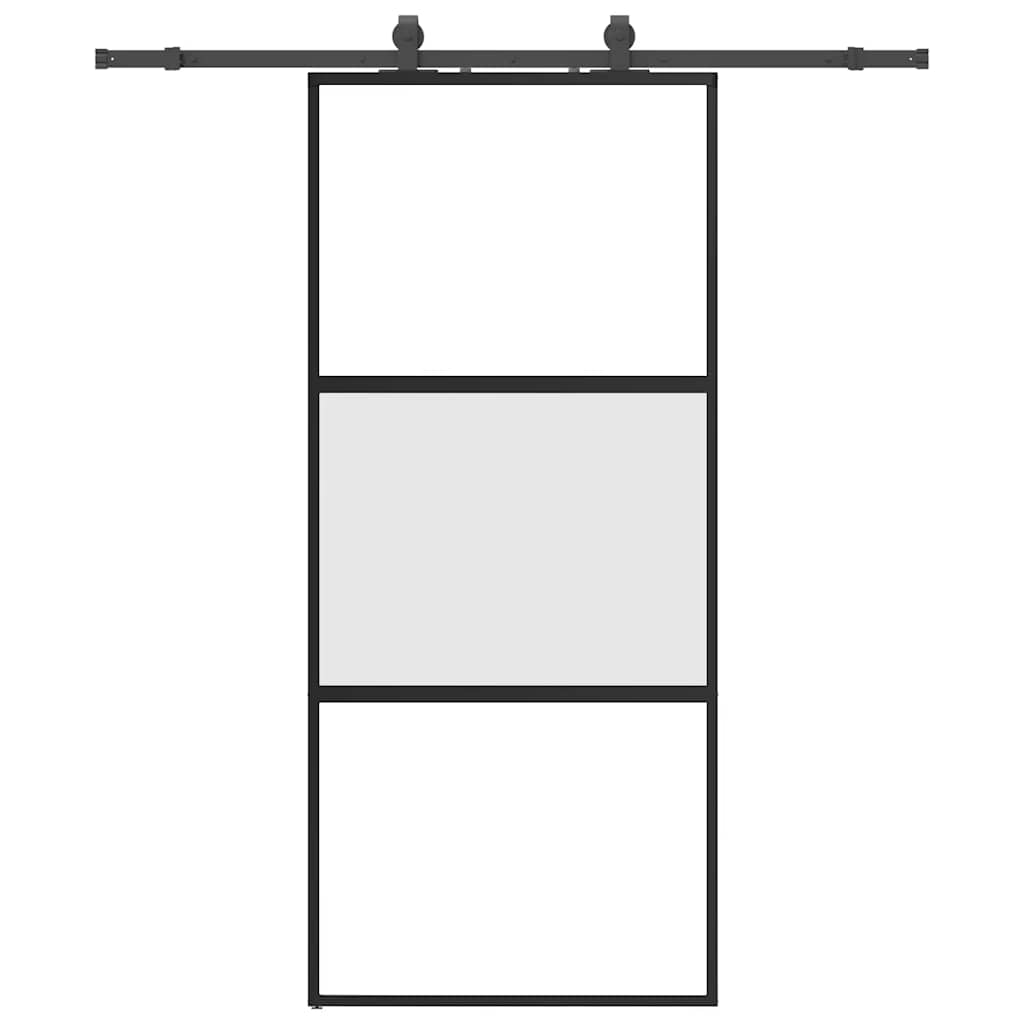 Sliding door with black hardware 90x205 cm tempered glass 