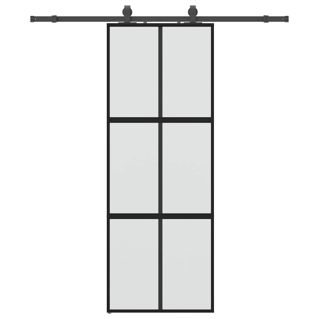 Sliding door with black hardware 76x205 cm tempered glass 